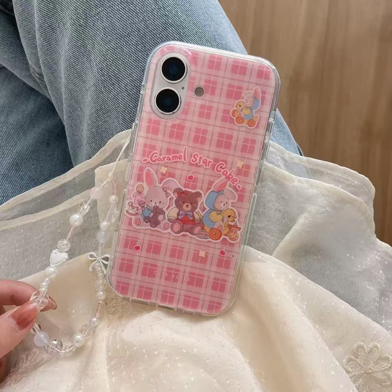 Checkered Cartoon Silicon Case For iPhone With Charm