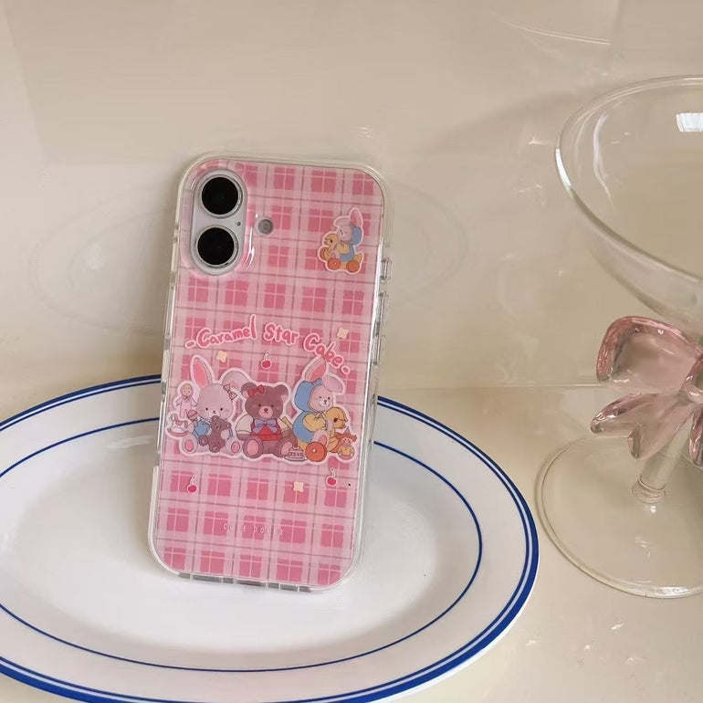 Checkered Cartoon Silicon Case For iPhone With Charm