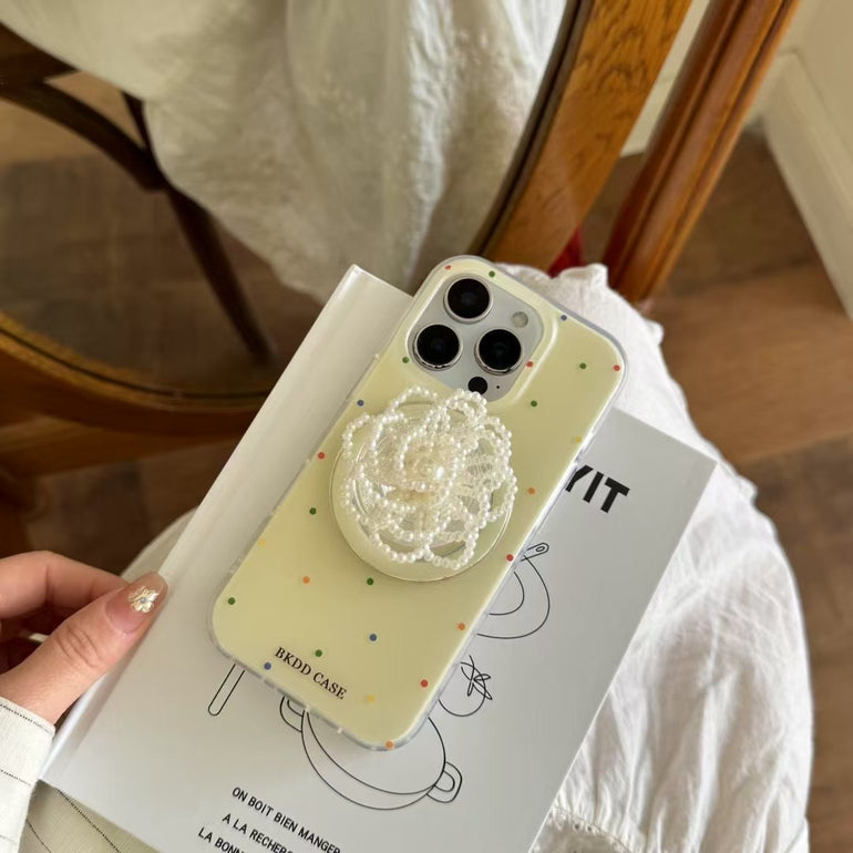 Colorful Dotted Magsafe iPhone Case With Beaded Rose Magsafe Holder