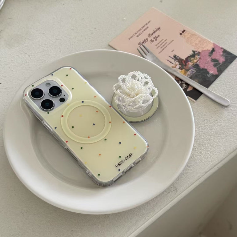 Colorful Dotted Magsafe iPhone Case With Beaded Rose Magsafe Holder