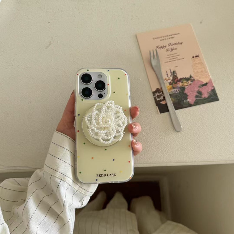 Colorful Dotted Magsafe iPhone Case With Beaded Rose Magsafe Holder