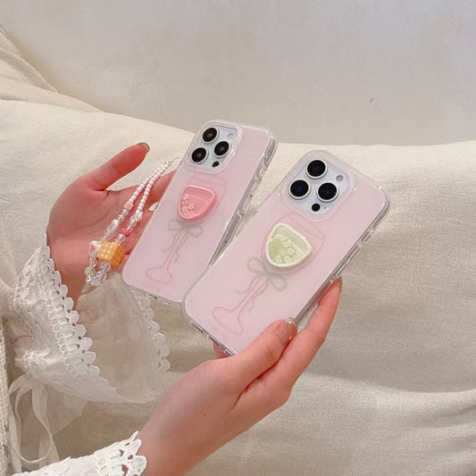 Pink Cocktail Designer Silicon Case For iPhone With Charm