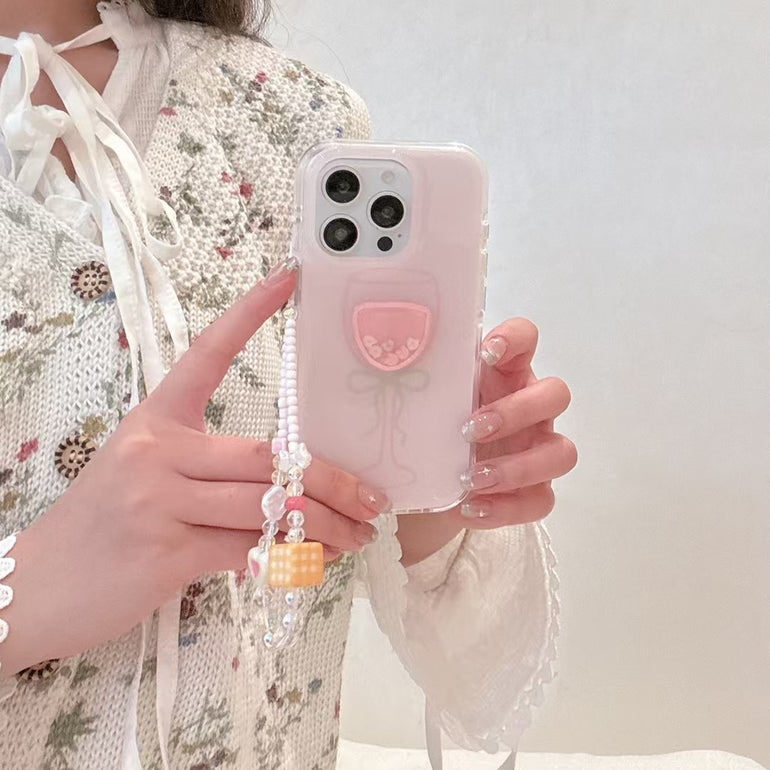 Pink Cocktail Designer Silicon Case For iPhone With Charm