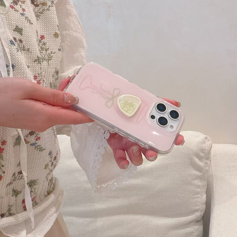 Pink Cocktail Designer Silicon Case For iPhone With Charm