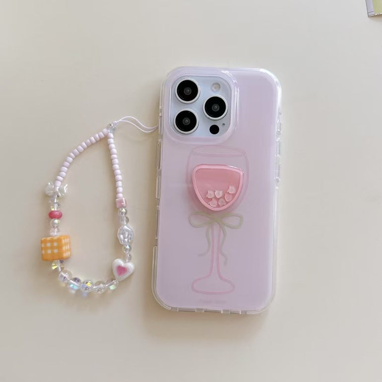 Pink Cocktail Designer Silicon Case For iPhone With Charm