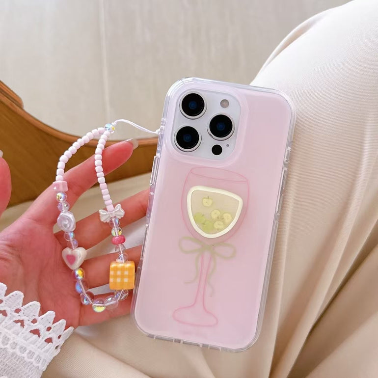 Pink Cocktail Designer Silicon Case For iPhone With Charm