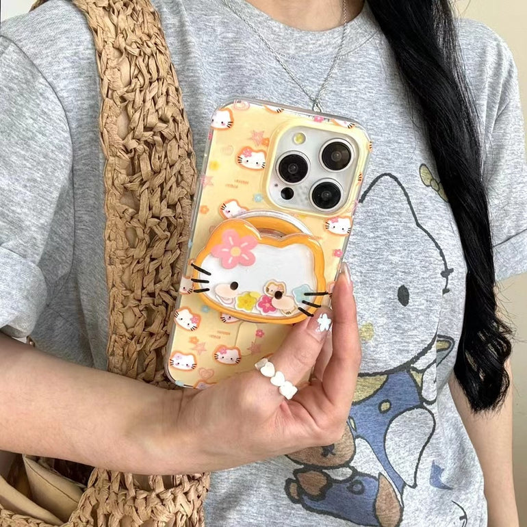 Kitty Pattern Silicon Magsafe Case For iPhone With Magsafe Holder