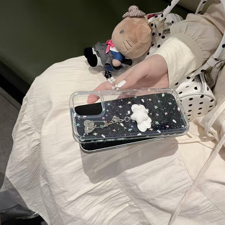 Star Pattern Silicon Case For iPhone With Star Butterfly Charm