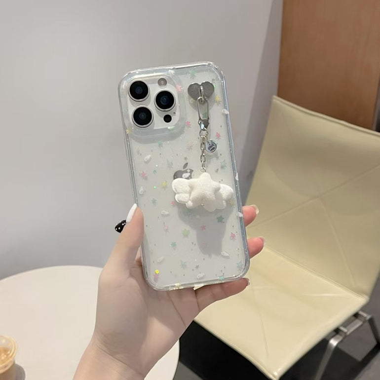 Star Pattern Silicon Case For iPhone With Star Butterfly Charm