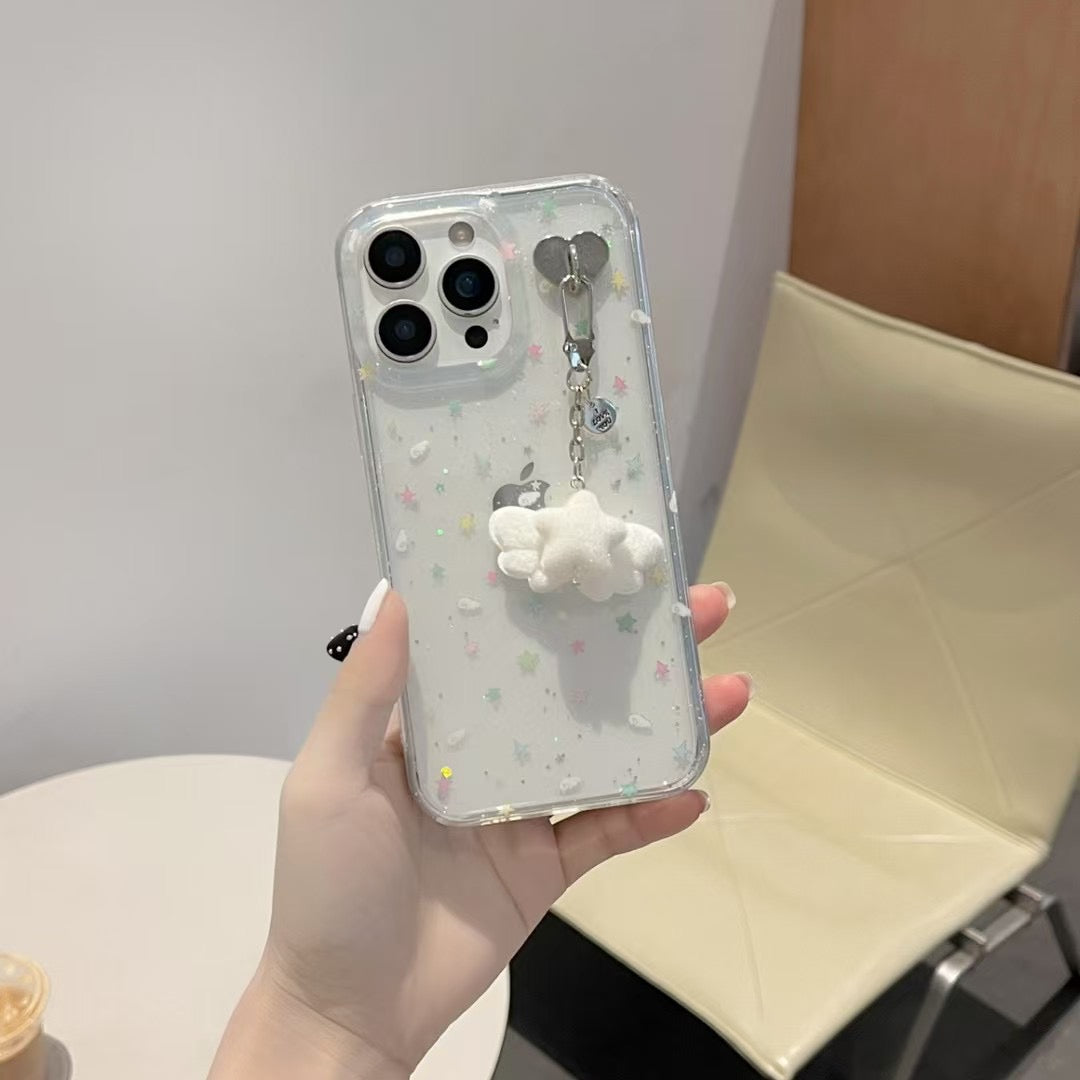 Star Pattern Silicon Case For iPhone With Star Butterfly Charm