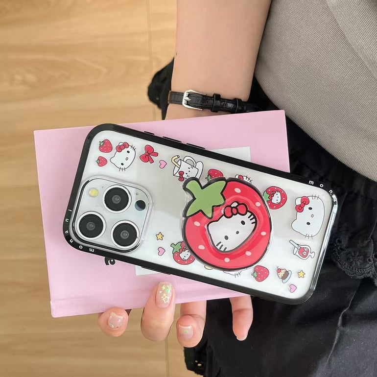 Kitty Sticker Transparent Silicon Case For iPhone With Holder