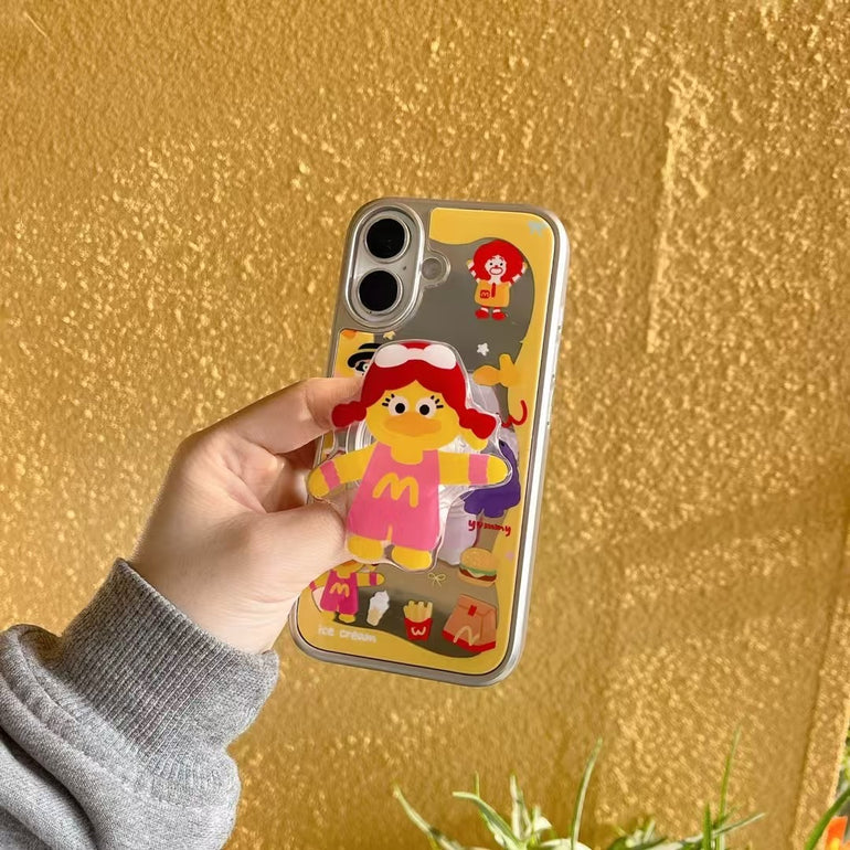 Cute Cartoon Mirror Designer Case For iPhone With Holder