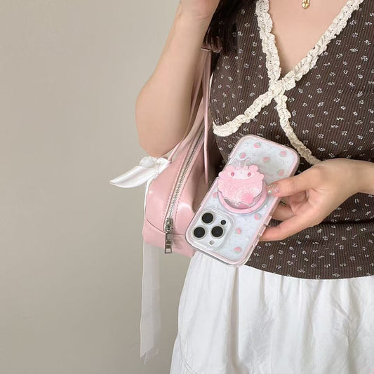 Strawberry Pattern Designer Silicon Case For iPhone With Magsafe Holder