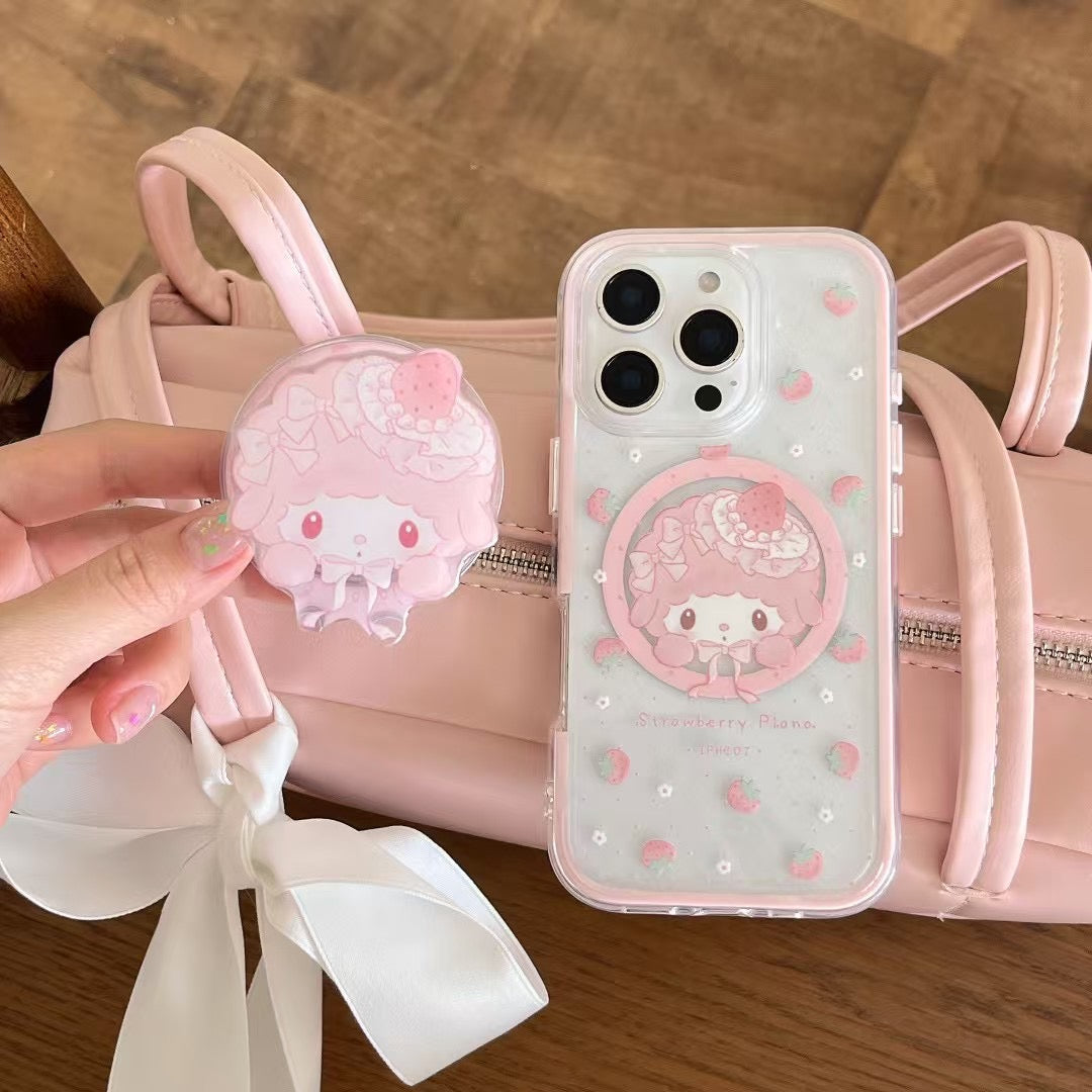 Strawberry Pattern Designer Silicon Case For iPhone With Magsafe Holder