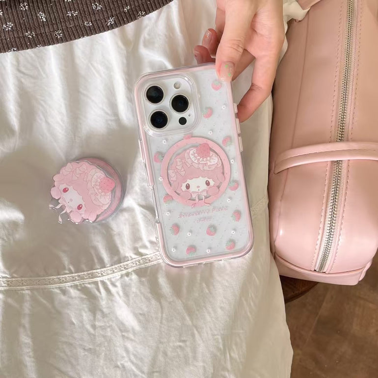 Strawberry Pattern Designer Silicon Case For iPhone With Magsafe Holder