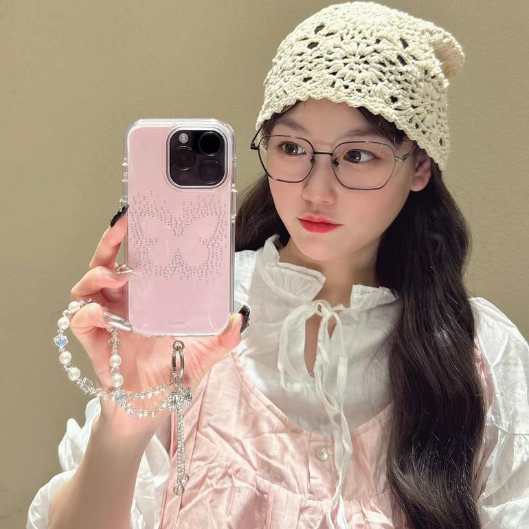 Beaded Butterfly Silicon Case For iPhone With Bow Bracelet