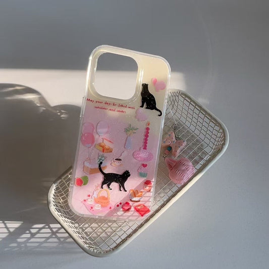 Kitten's Birthday Silicon Case For iPhone With Basket Charm