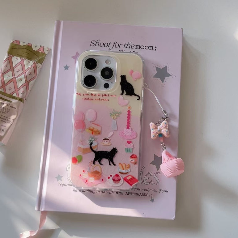Kitten's Birthday Silicon Case For iPhone With Basket Charm