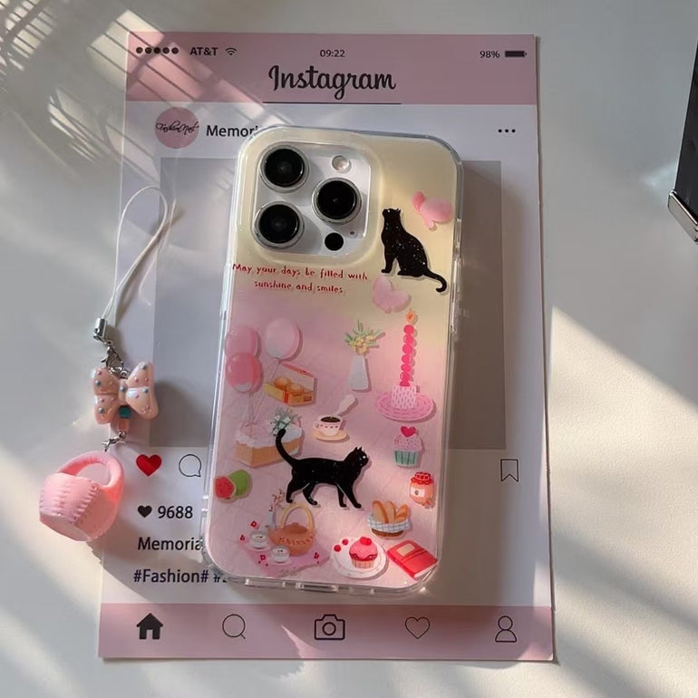 Kitten's Birthday Silicon Case For iPhone With Basket Charm