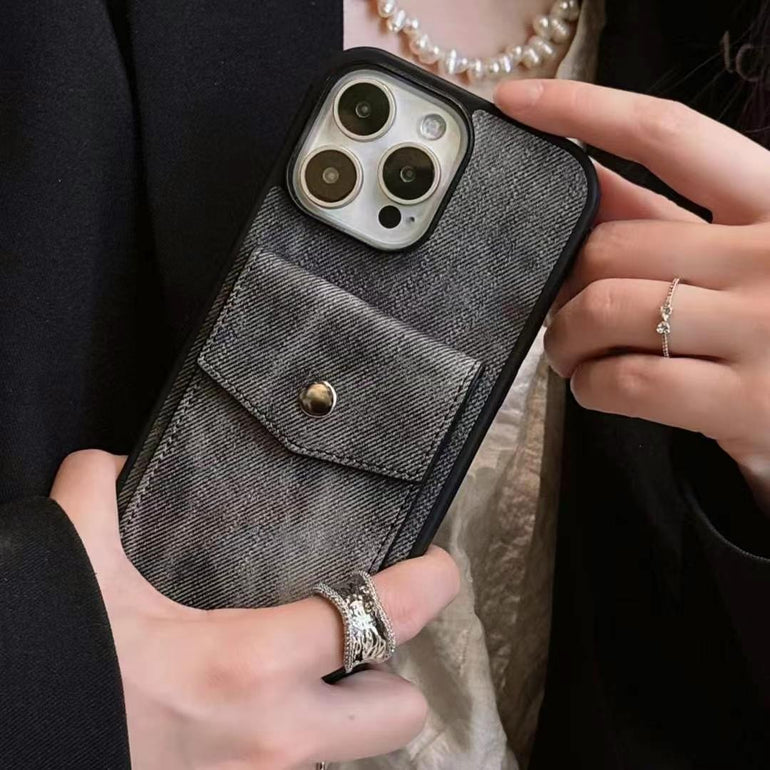 Denim Designer Wallet Case For iPhone