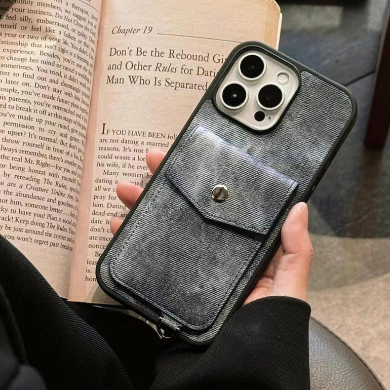 Denim Designer Wallet Case For iPhone