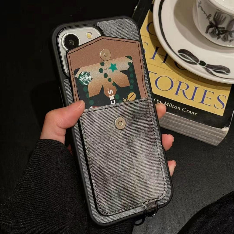 Denim Designer Wallet Case For iPhone
