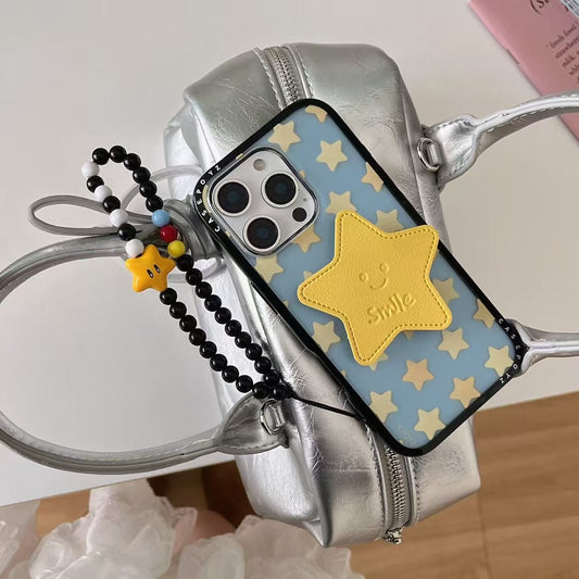 Smiley Star Grip iPhone Case – Cute Pastel Star Design with 3D Yellow Holder