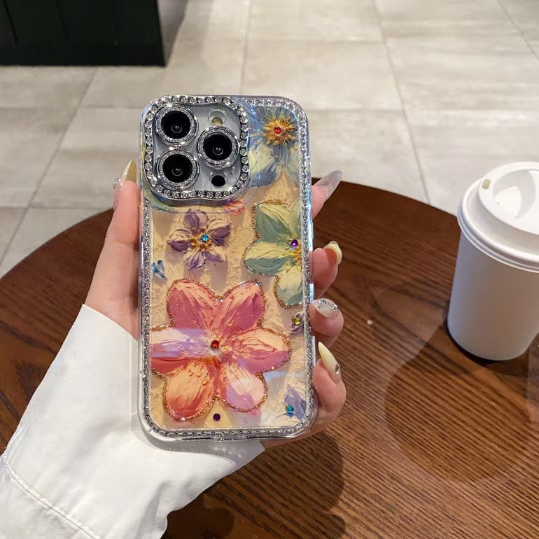 Rhinestone Daisy Designer Case For iPhone With Diamond Camera Lens