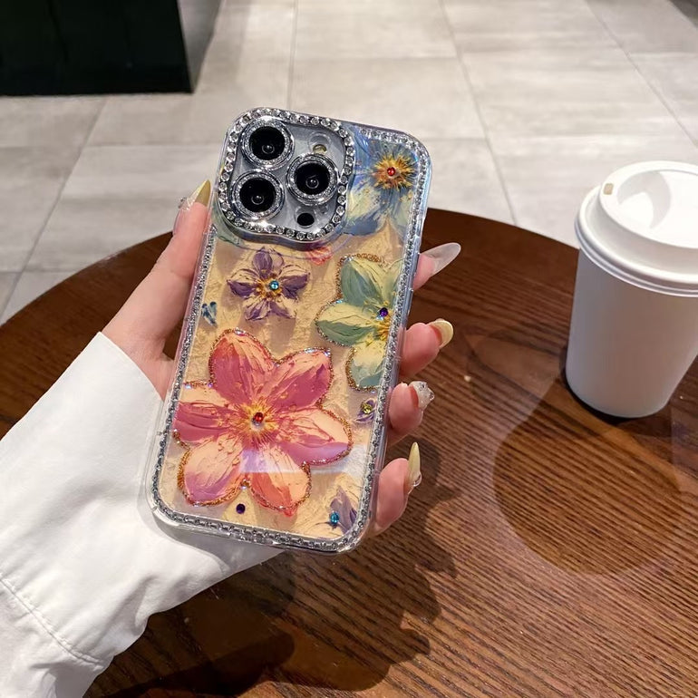 Rhinestone Daisy Designer Case For iPhone With Diamond Camera Lens