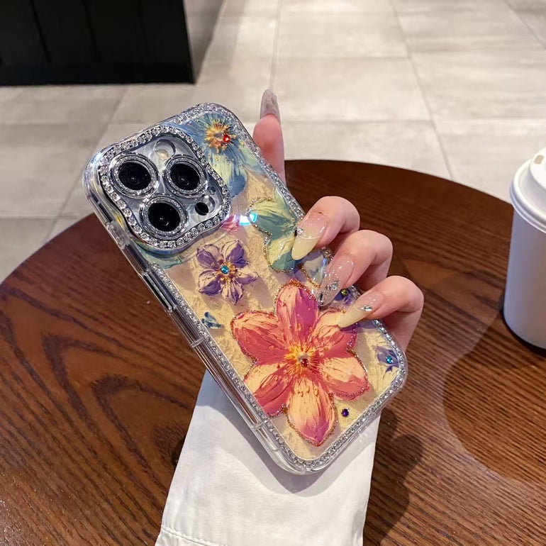 Rhinestone Daisy Designer Case For iPhone With Diamond Camera Lens