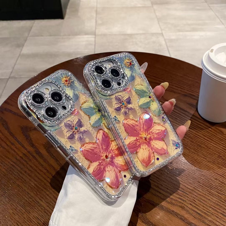 Rhinestone Daisy Designer Case For iPhone With Diamond Camera Lens