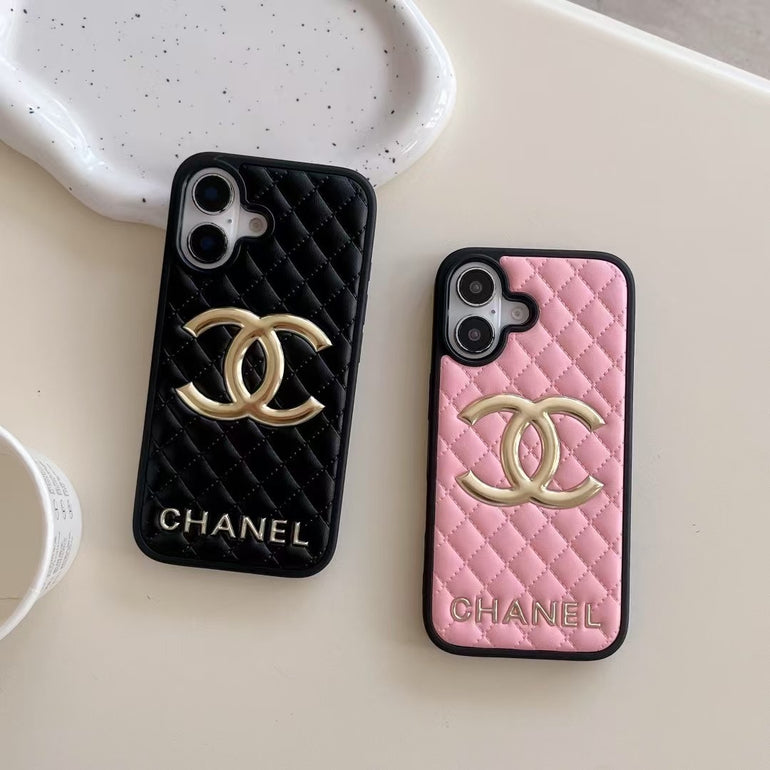 Luxury Branded Quilted Leather Case For iPhone