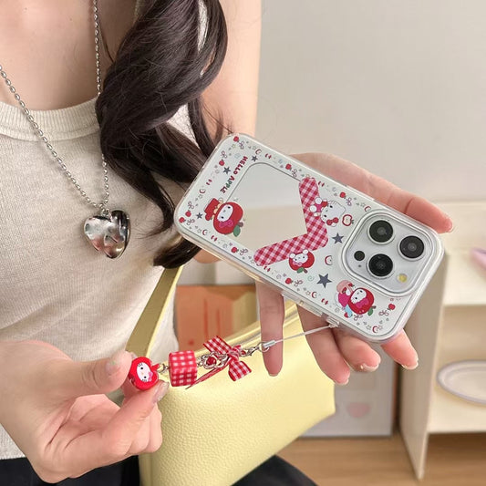 Happy Apple Mirror Designer Case For iPhone With Charm
