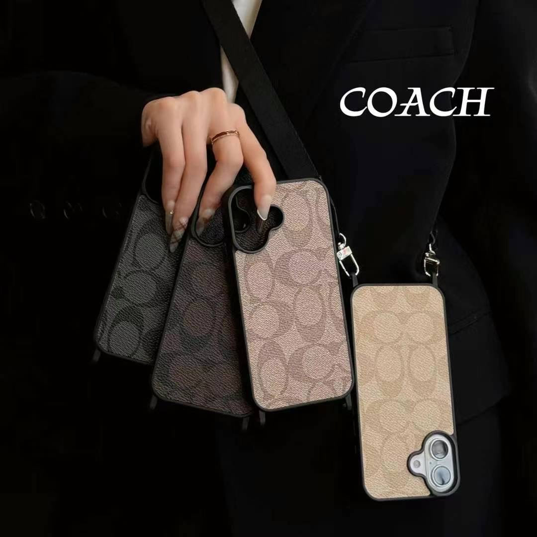 Luxury Branded Leather Case For iPhone With Sling sand pink