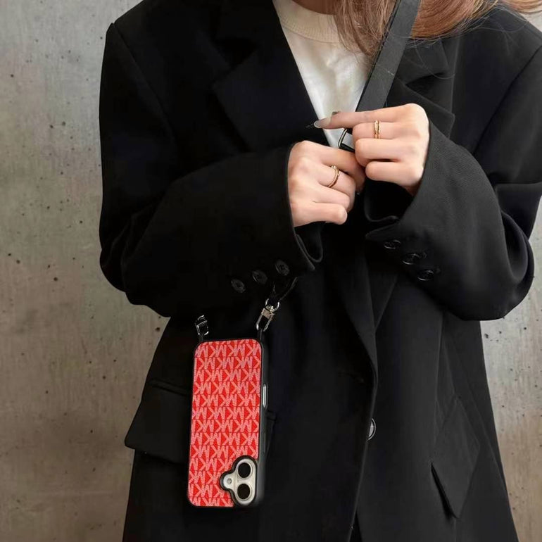 Luxury Branded Leather Case For iPhone With Sling sand pink