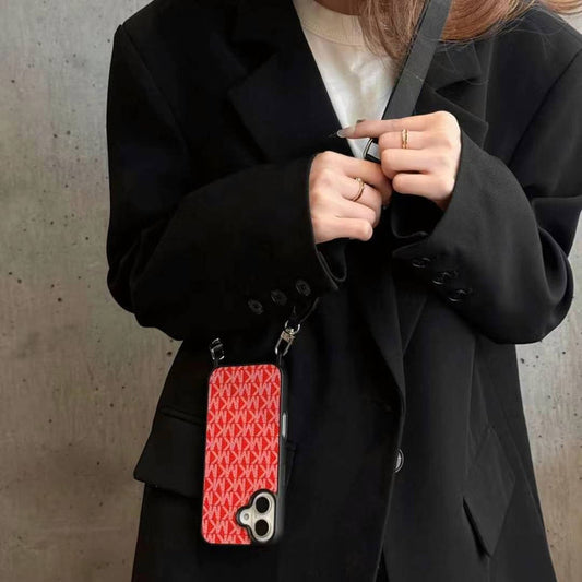 Luxury Branded Leather Case For iPhone With Sling red