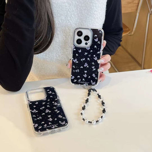 Floral Butterflies Silicon Case For iPhone With Butterfly Beaded Charm
