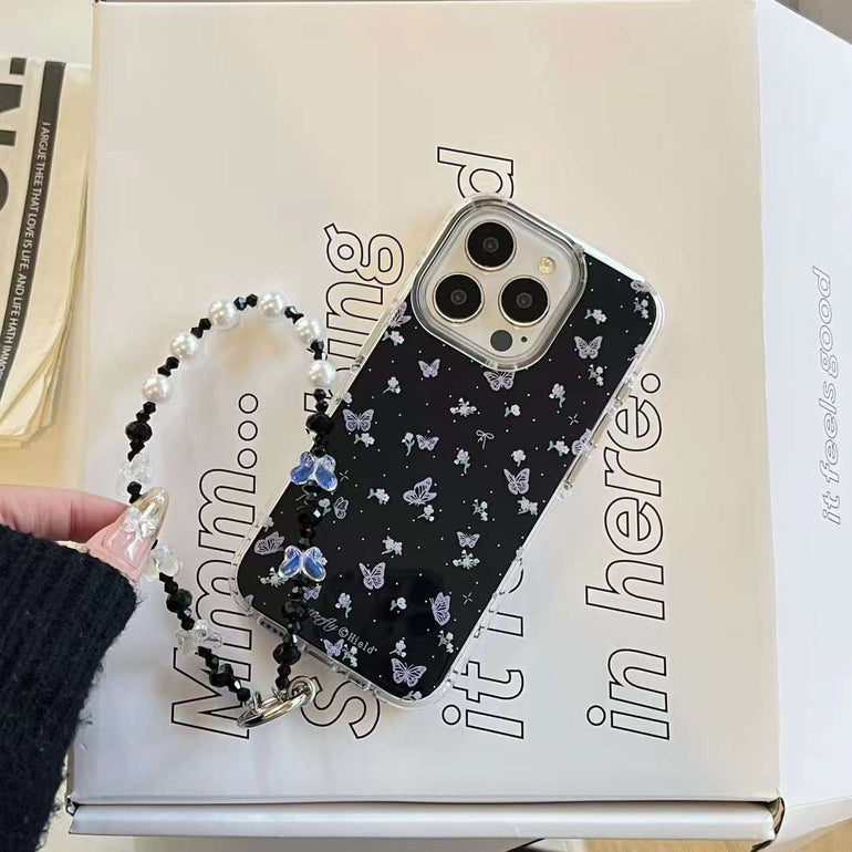 Floral Butterflies Silicon Case For iPhone With Butterfly Beaded Charm