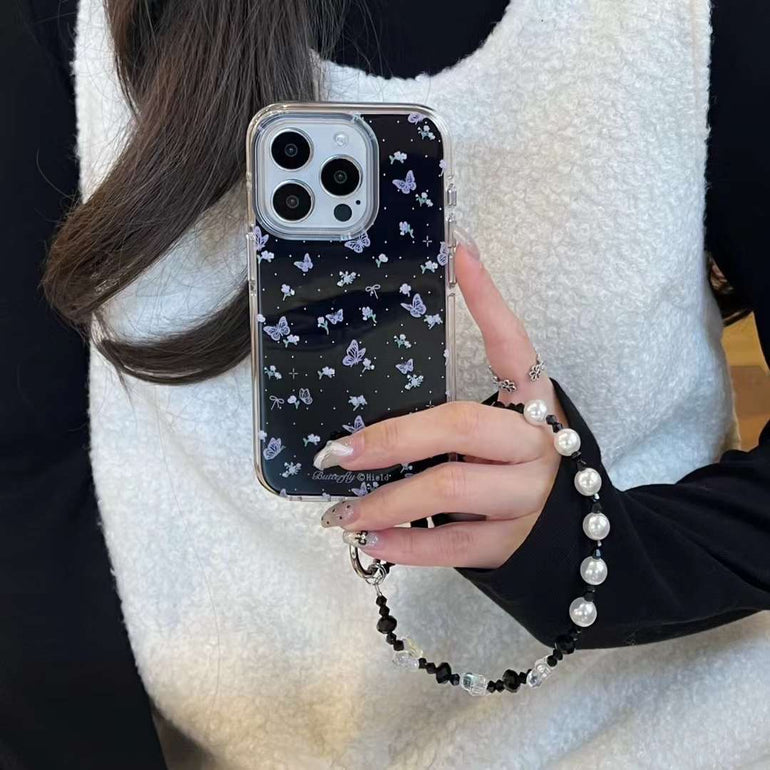Floral Butterflies Silicon Case For iPhone With Butterfly Beaded Charm