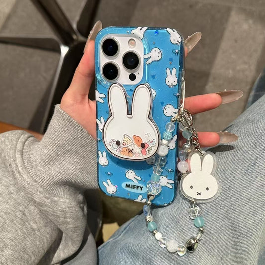 Bunny Pattern Silicon Case For iPhone With Bunny Holder With Bunny Charm