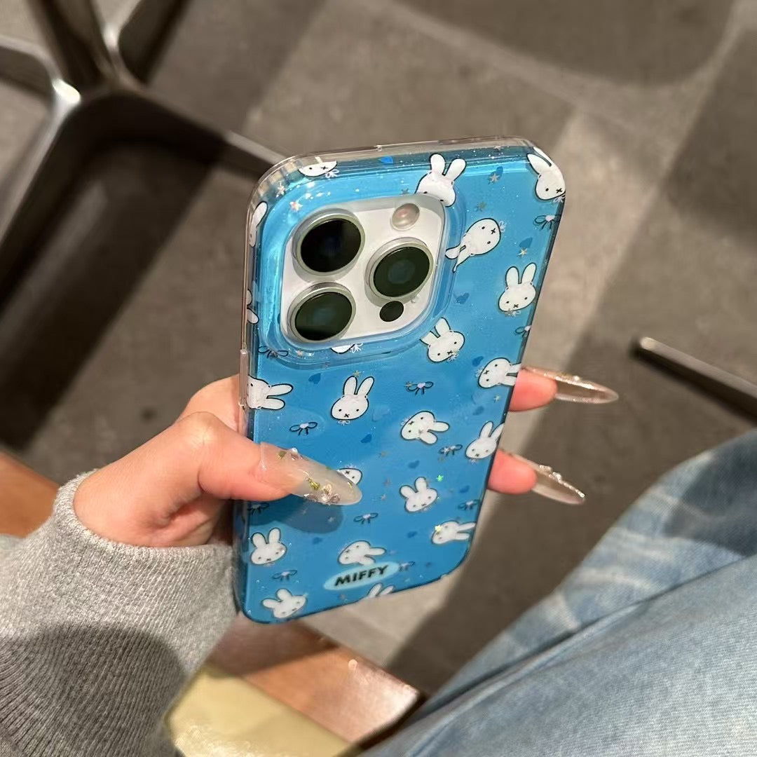 Bunny Pattern Silicon Case For iPhone With Bunny Holder With Bunny Charm