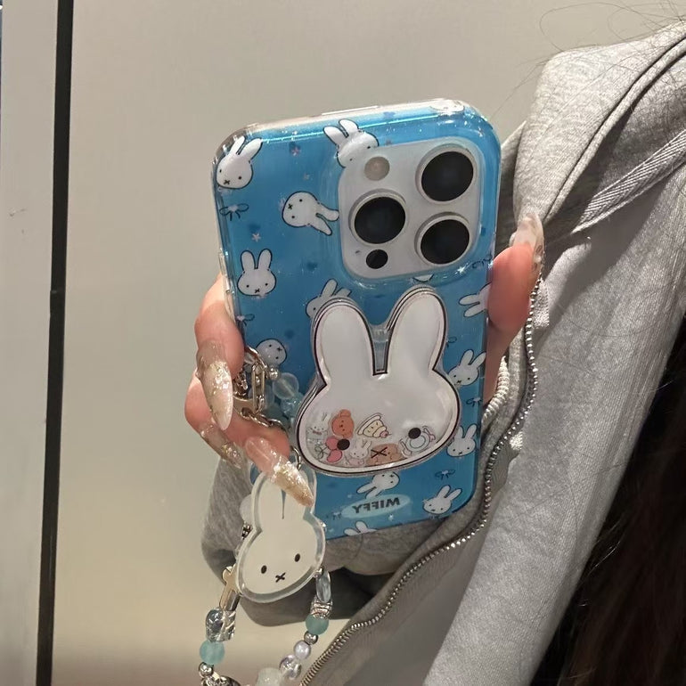 Bunny Pattern Silicon Case For iPhone With Bunny Holder With Bunny Charm