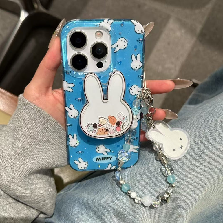 Bunny Pattern Silicon Case For iPhone With Bunny Holder With Bunny Charm