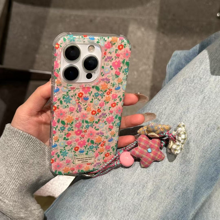 Flower Designer Silicon Case For iPhone With Charm
