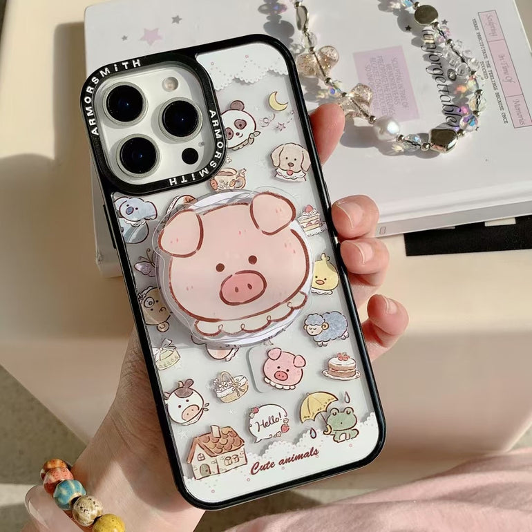 Piggy Designer Magsafe Case For iPhone With Holder And Charm