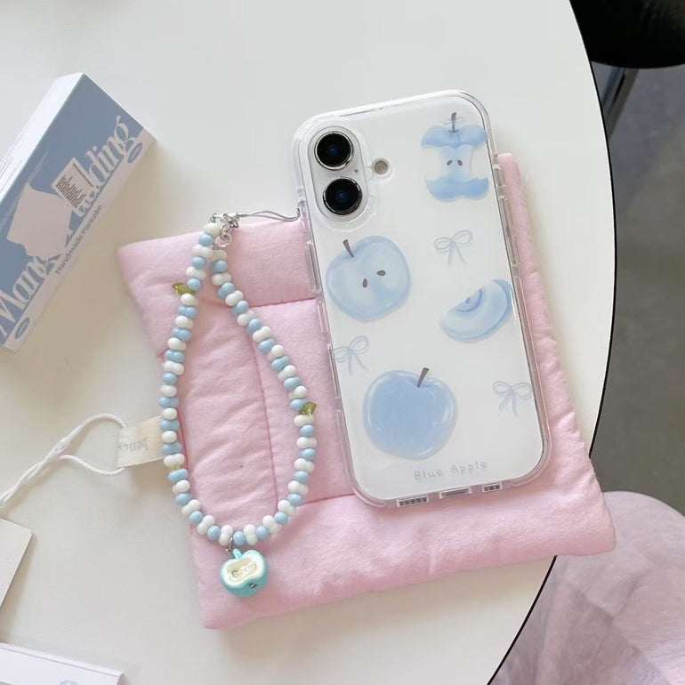 Blue Apple Silicon Case For iPhone With Apple Charm