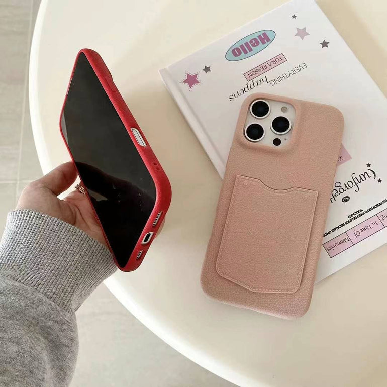 Grain Leaather Wallet Case For iPhone