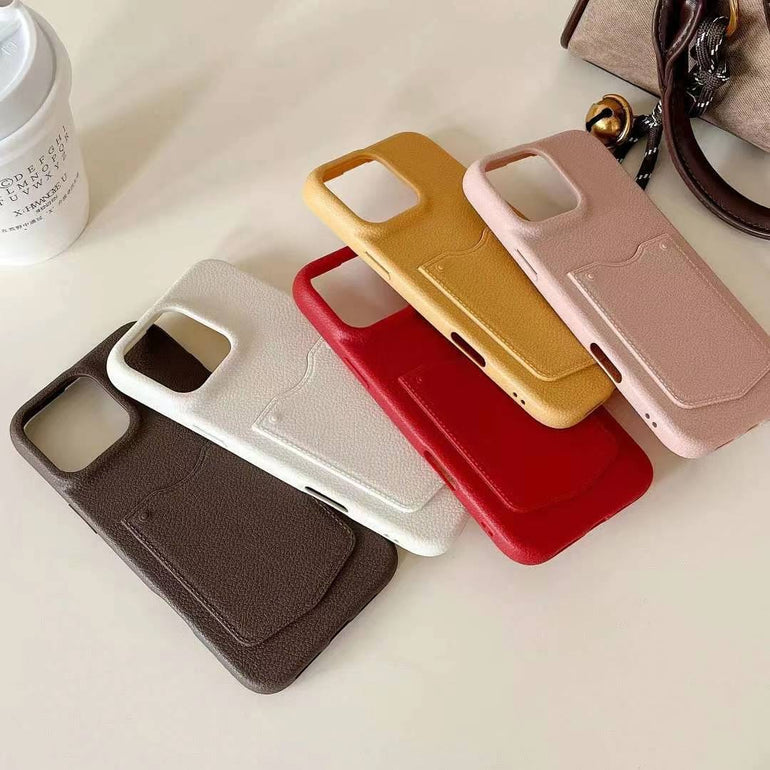 Grain Leaather Wallet Case For iPhone