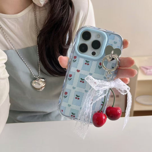 Rose Cherry Pattern Silicon Case For iPhone With Cherry Charm
