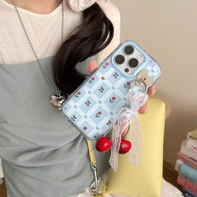 Rose Cherry Pattern Silicon Case For iPhone With Cherry Charm